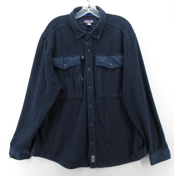 Patagonia Shirt Large Fleece Jacket Snap Front Shacket Flap Pockets - Picture 1 of 15